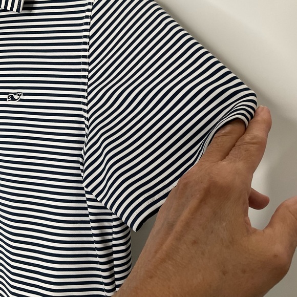 Vineyard Vines Boys Sankaty Blue White Striped Short Sleeve Polo Button Shirt L - Picture 8 of 12